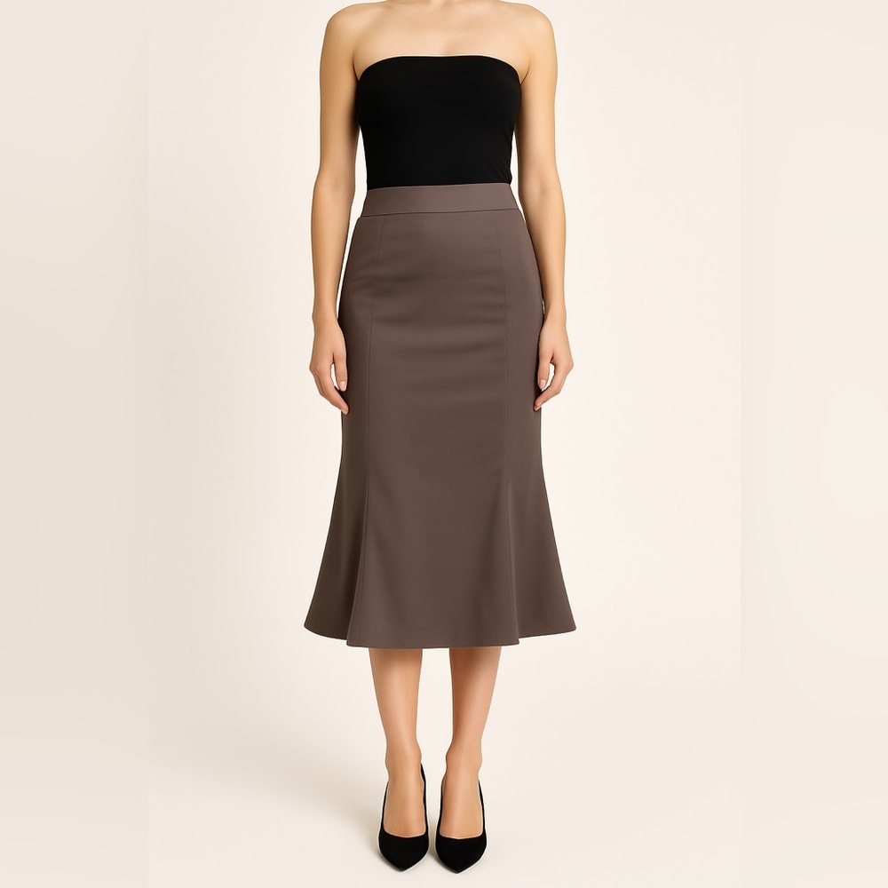Alvin Taupe Satin Bias-Cut Midi Skirt | Size 8 | Excellent Condition